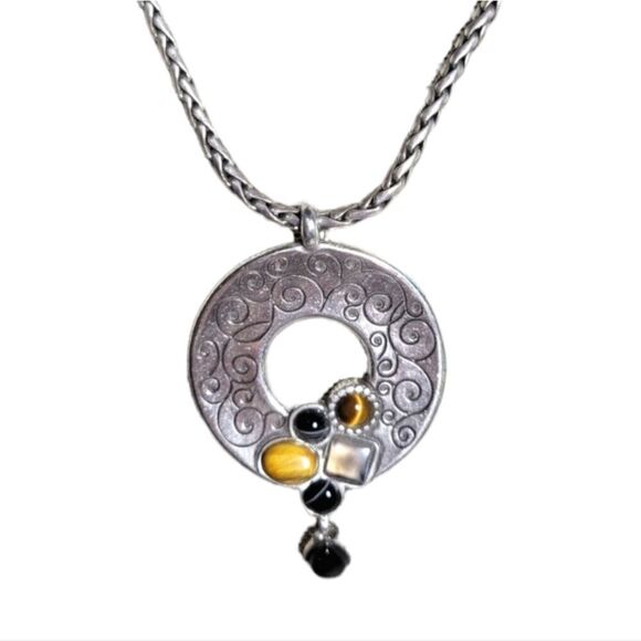 Brighton Eye Of The Tiger Retired Semiprecious Stone Pendant Necklace Rare - Picture 1 of 9